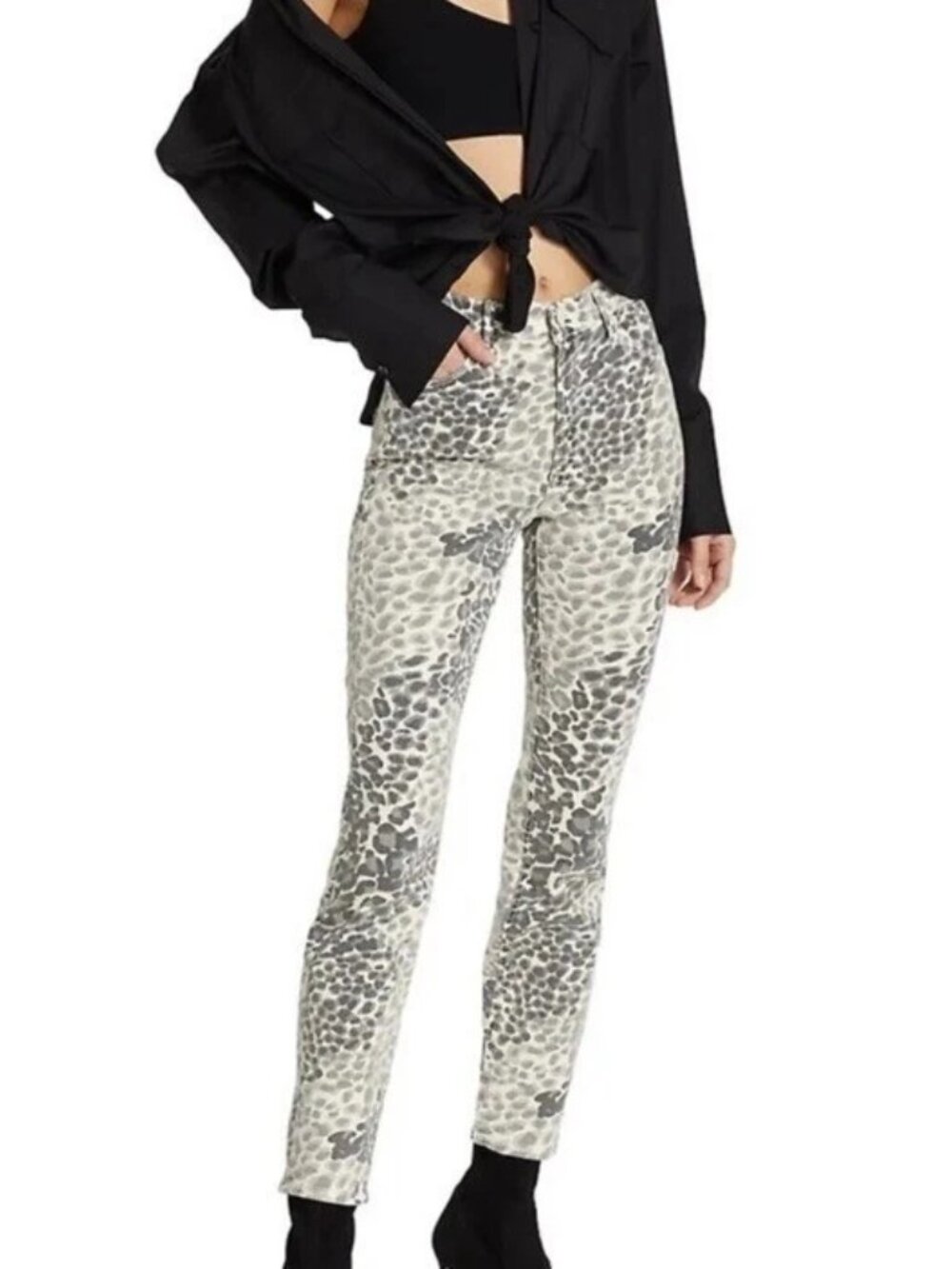 NWOT Mother The Mid Rise Dazzler Ankle Jeans Play Date Shadow Leopard Print 23